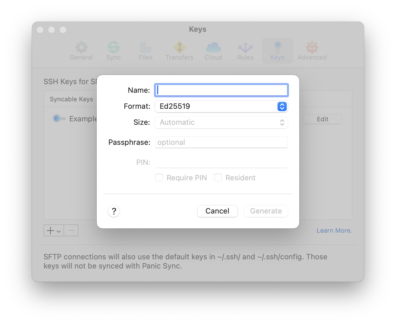 Generating a key in Transmit 5. Generating a key in Transmit 5.