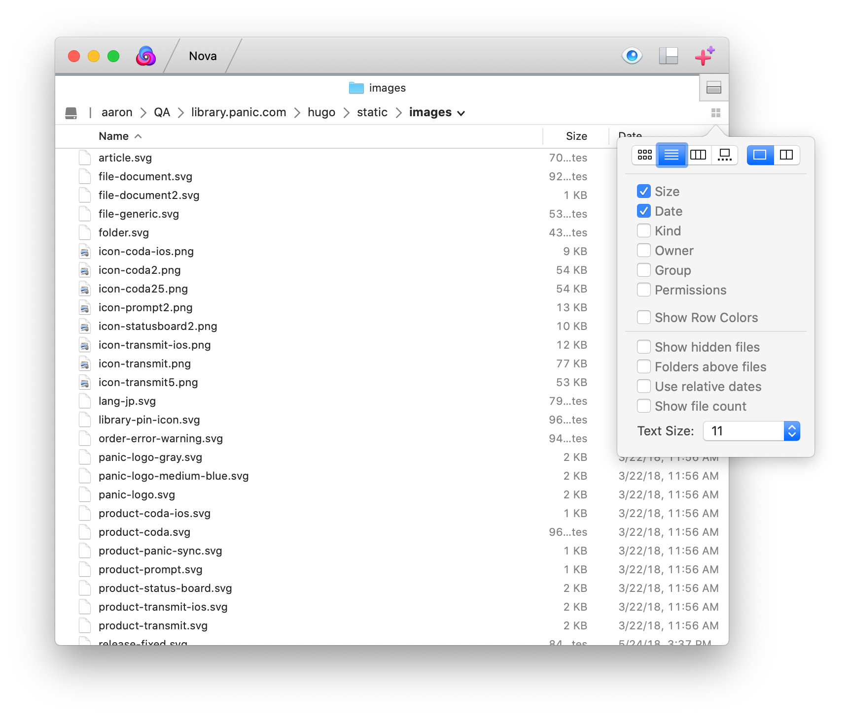 A file browser using list view.