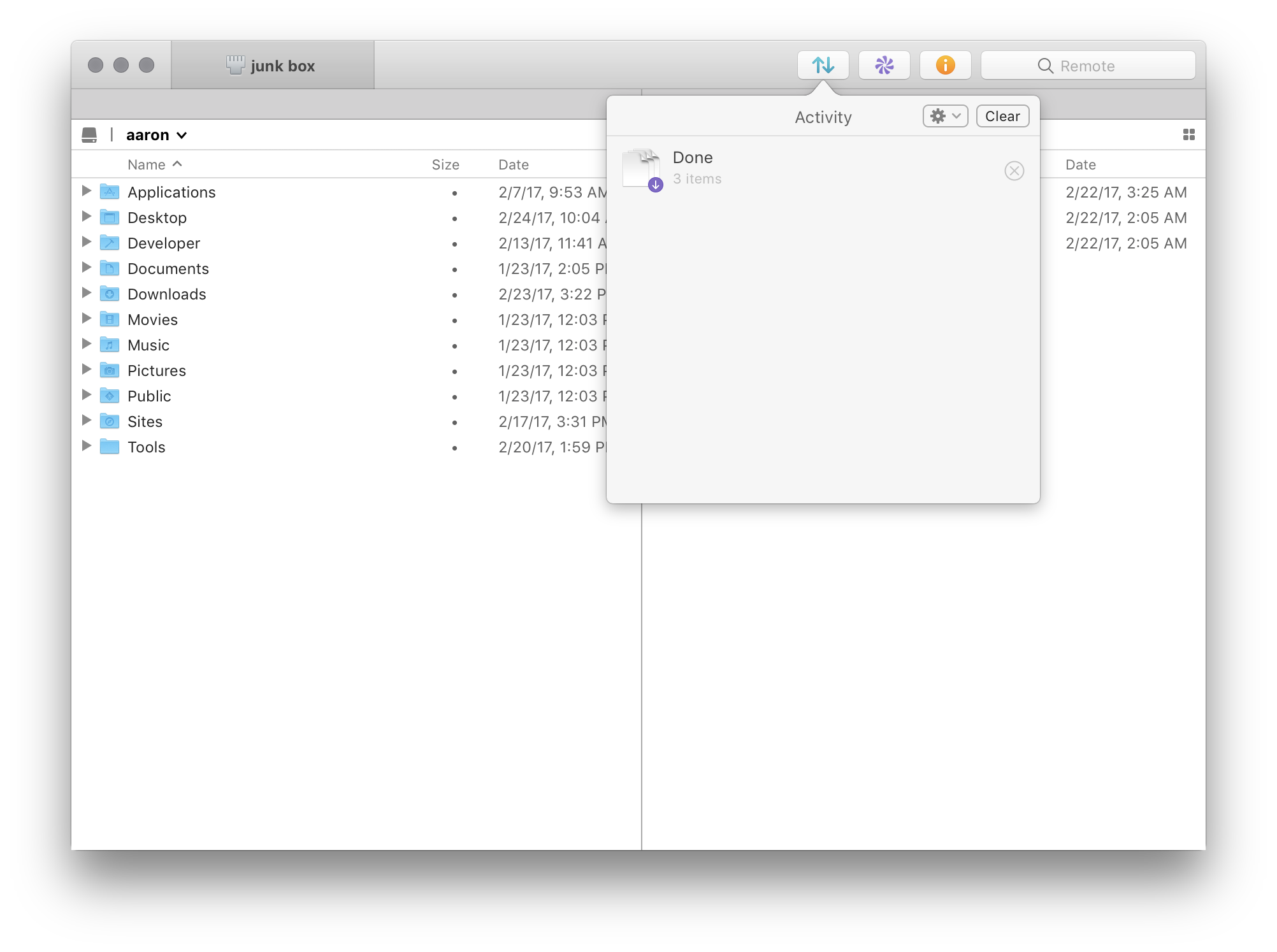 Transmit 5 activity pop-over.