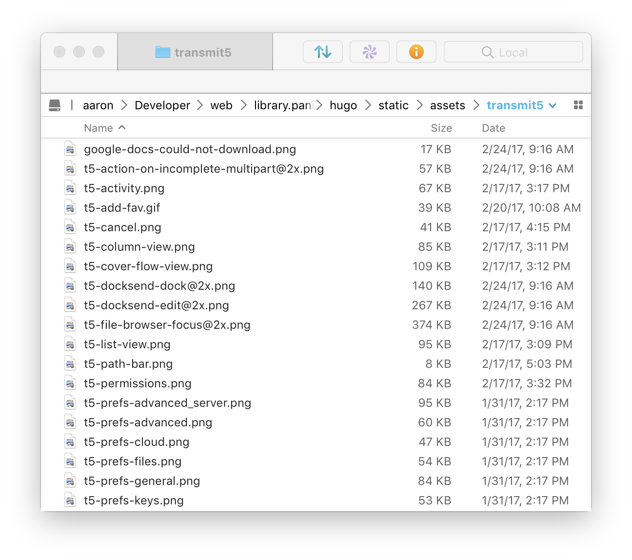A file browser using list view.
