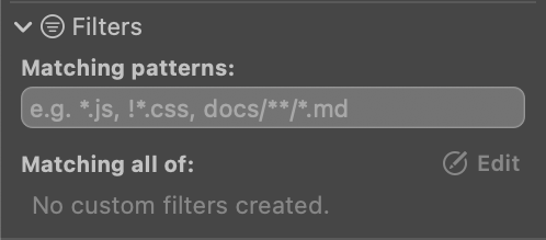 Revealing the Filters section.