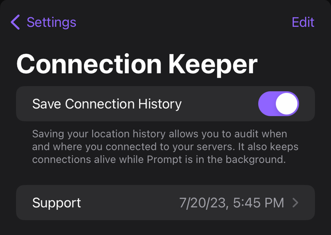 The Connection Keeper section of Settings.