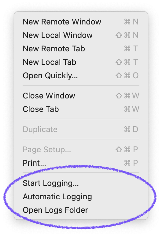 logging settings on macOS