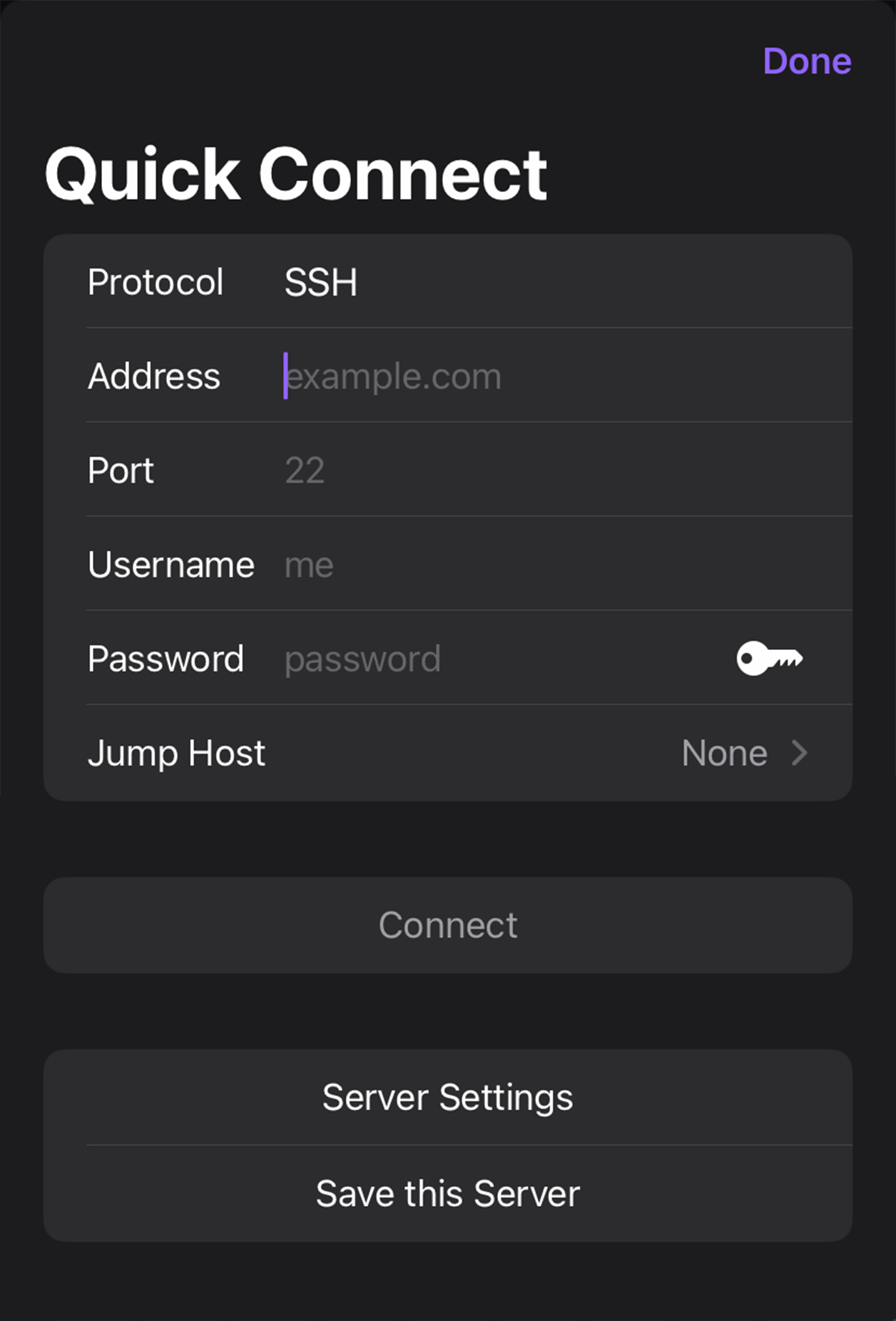 The Quick Connect view in Prompt for iOS.