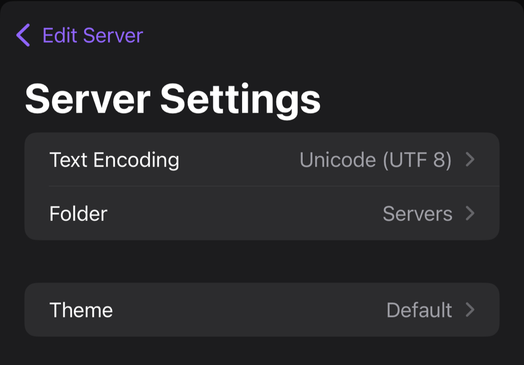 Advanced Server settings.