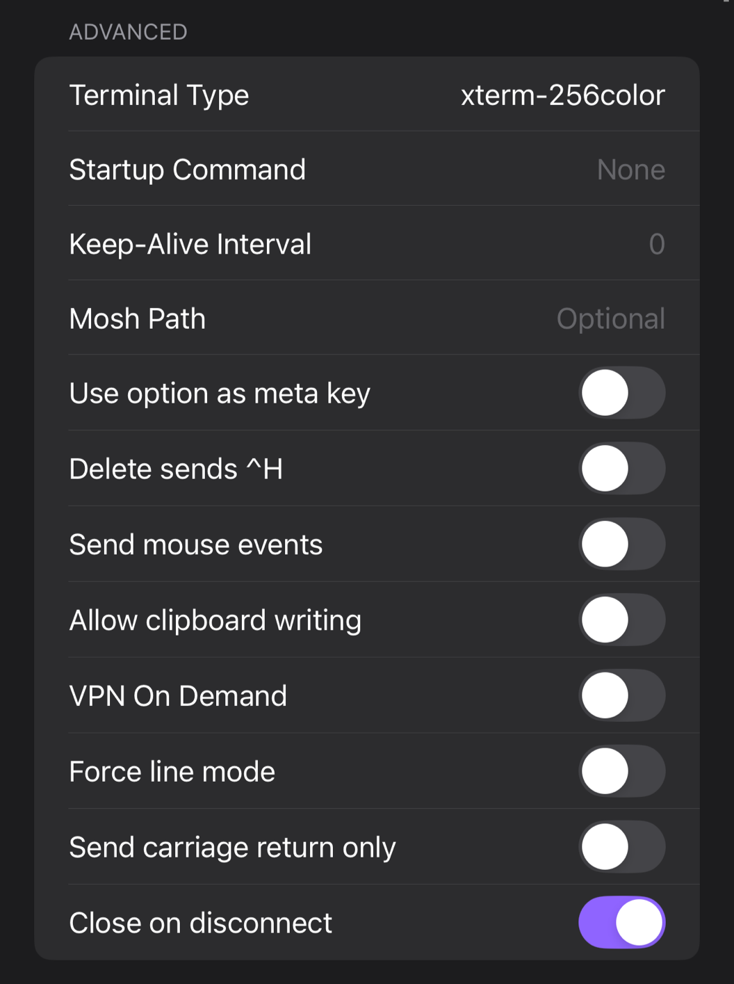 Advanced Server settings.