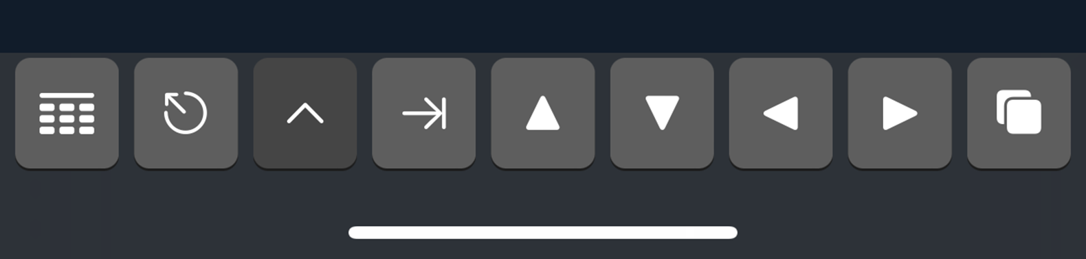 The extra keyboard row with external keyboard connected in Prompt for iOS.