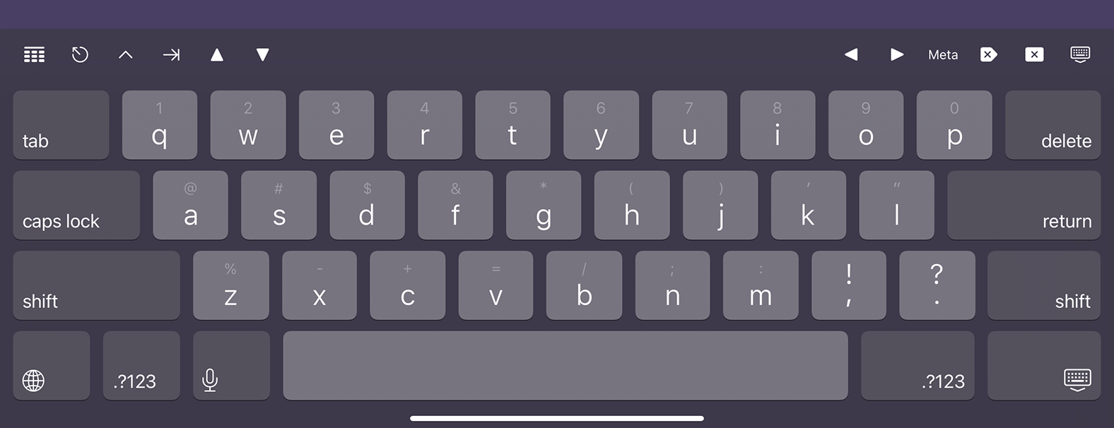 The virtual keyboard in Prompt for iPadOS.