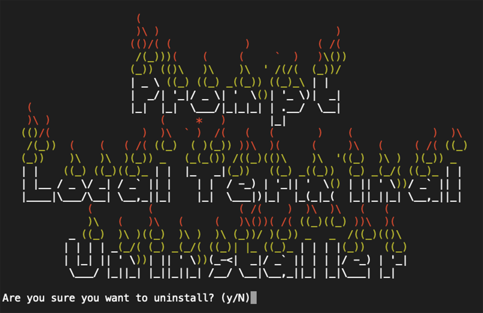 Screenshot of the uninstaller script running in Terminal.app