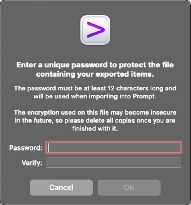 Alert displayed when exporting Servers with passwords.