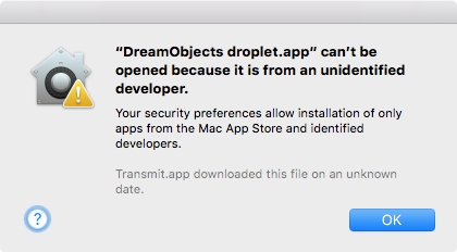can't open droplet error