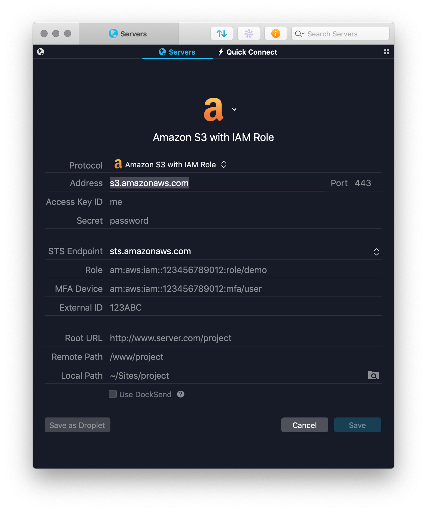 Configuring IAM for S3 in Transmit.