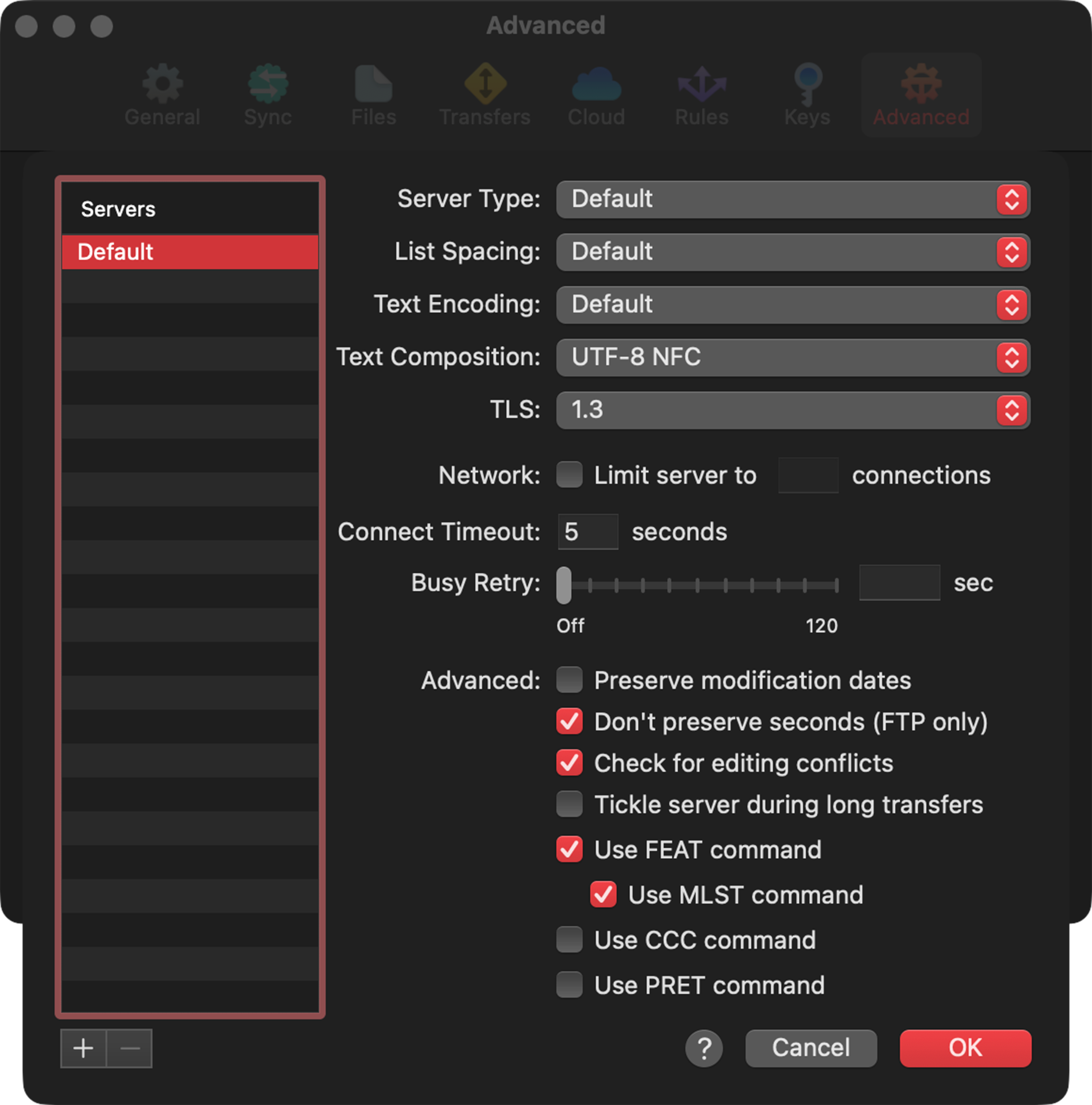 Transmit Advanced Server Settings