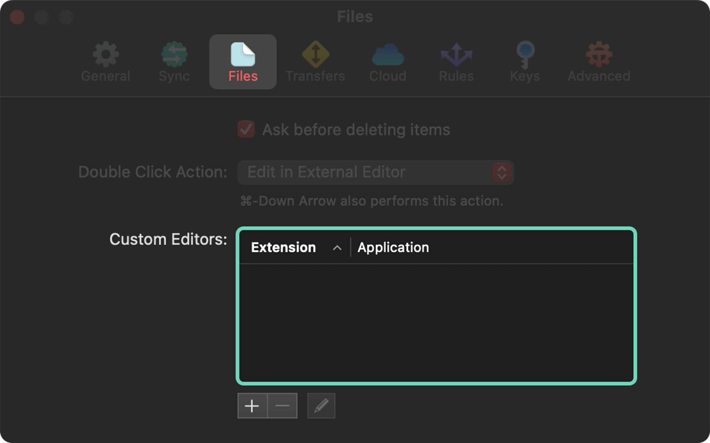 Files Custom Editor Settings