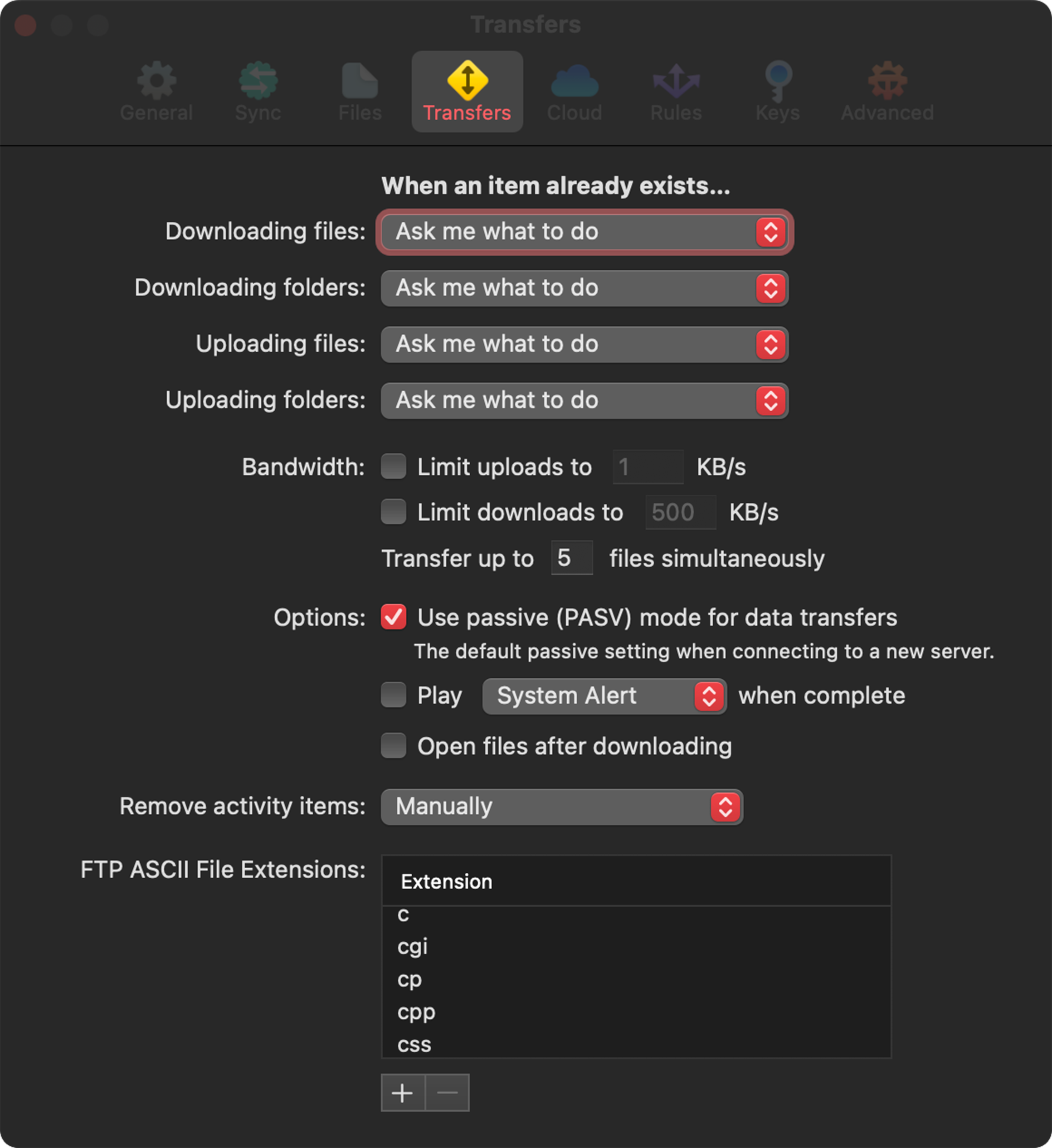 Transmit Transfer Settings