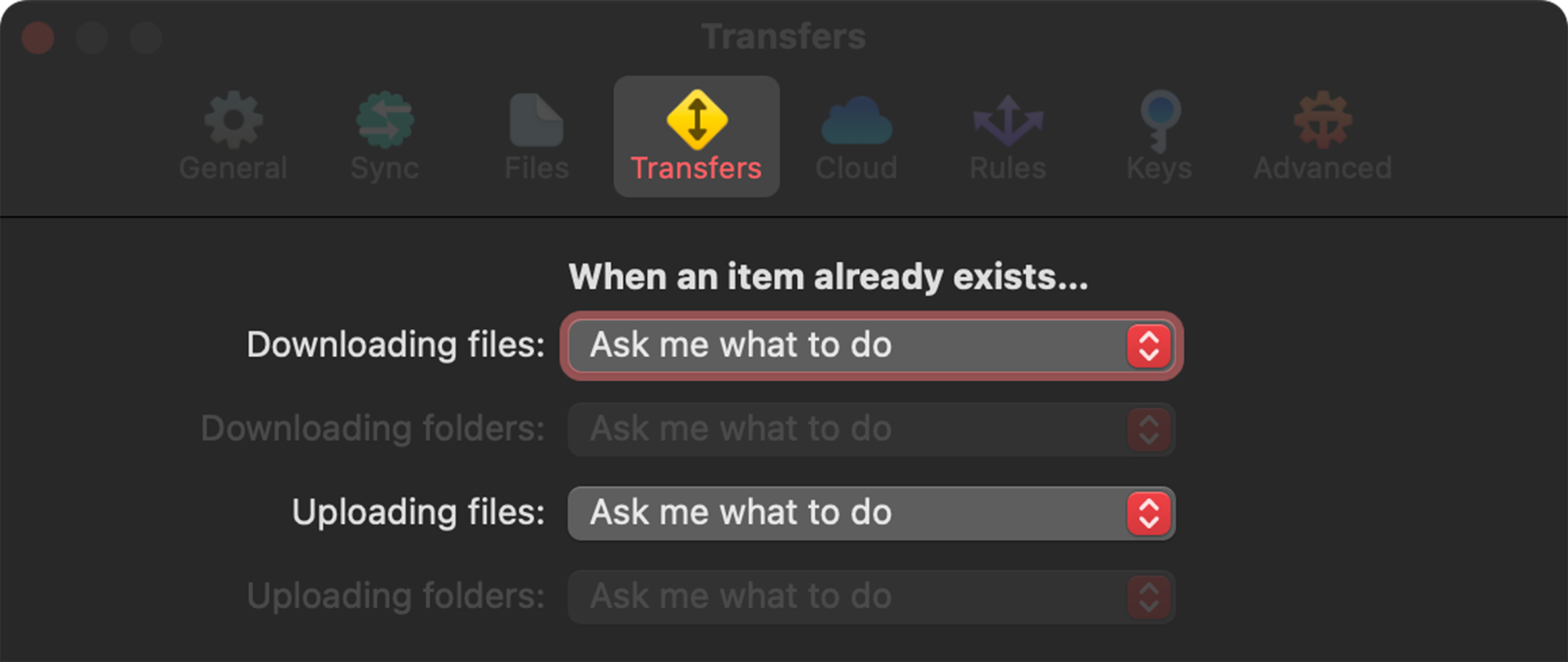 Transmit Transfer Settings