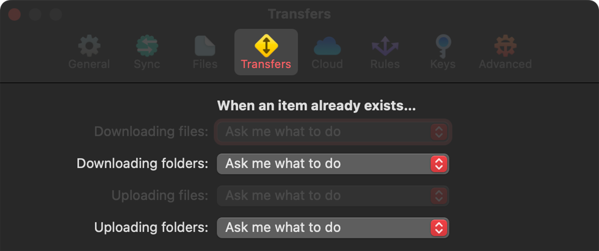 Transmit Transfer Settings