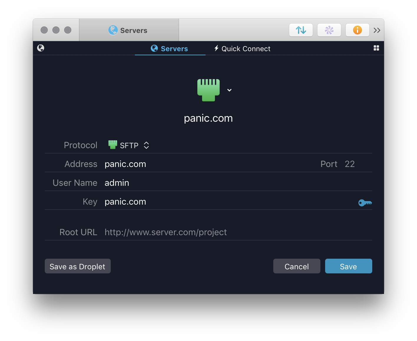 SSH key associated with Transmit Server.