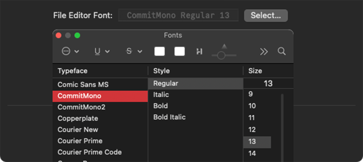File Editor Font option