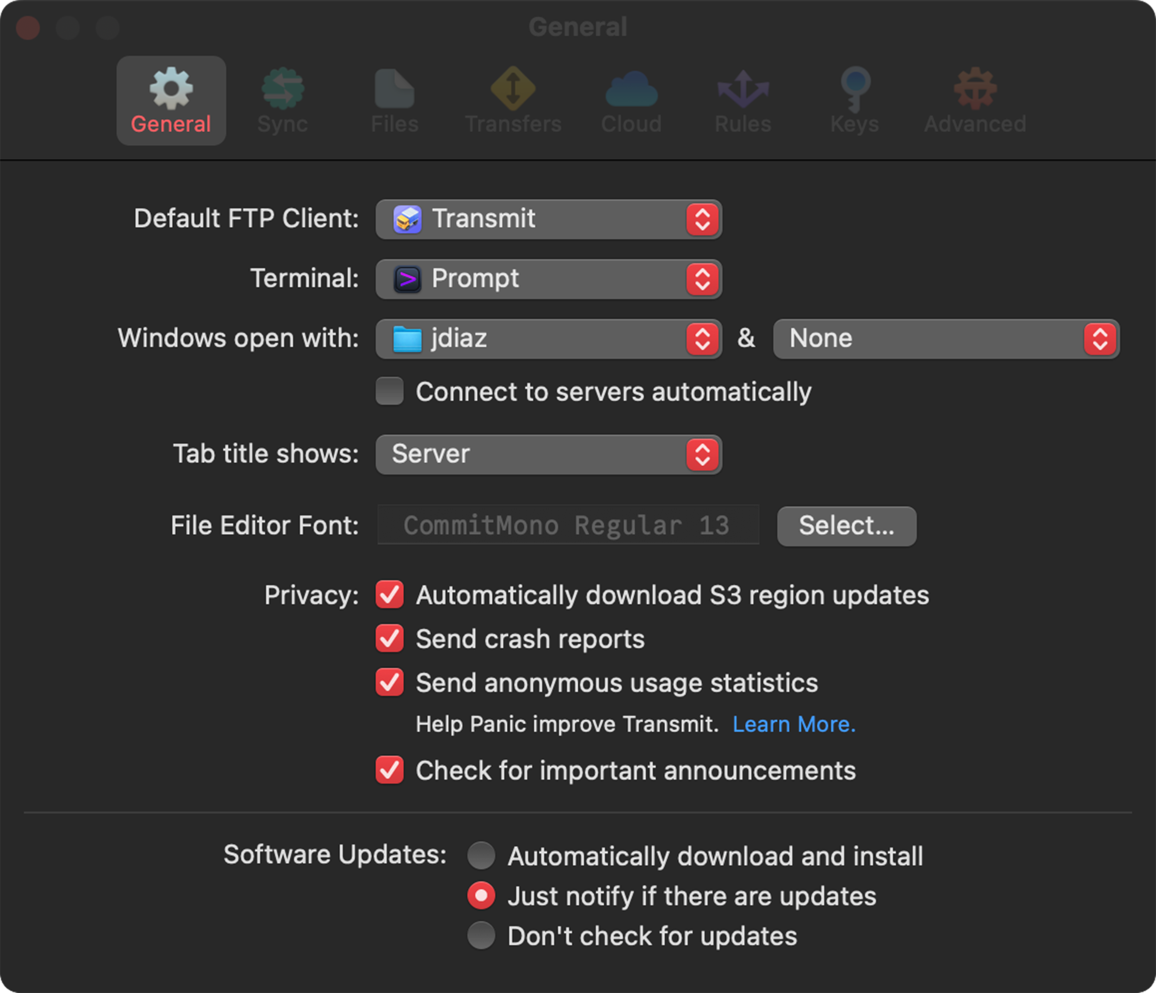 Transmit Files Settings Transmit Files Settings