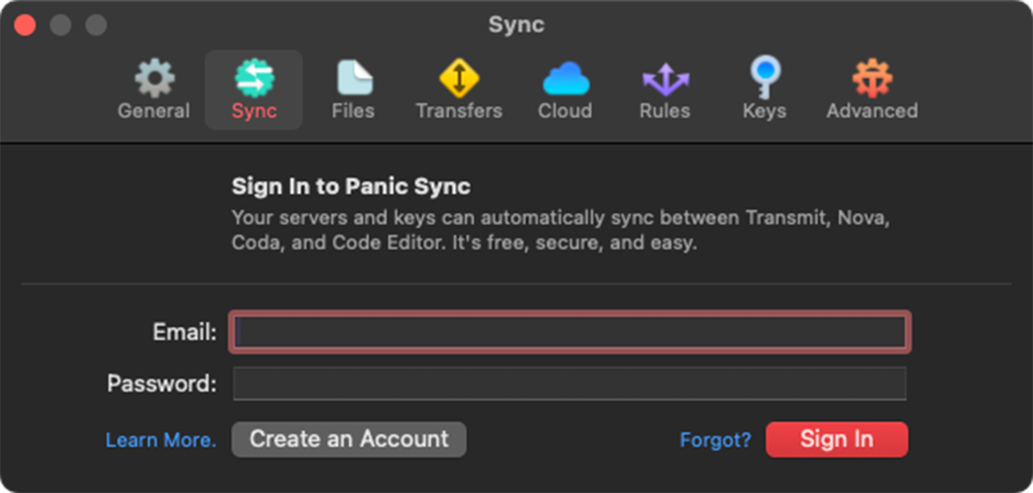 Panic Sync Settings