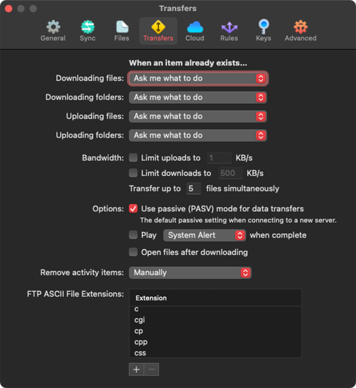 Transmit Transfer Settings Transmit Transfer Settings