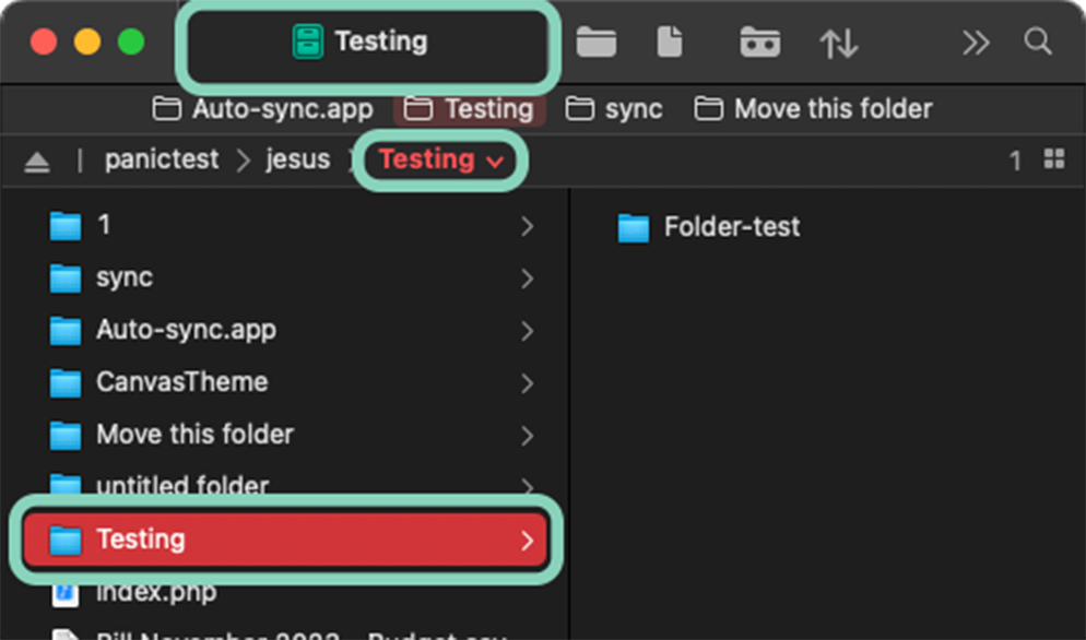 Selected folder as tab title